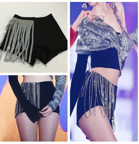 Sequined Fringed high waist shorts for women female jazz singers stage performance tight-fitting high-waist slim-fit hip-fitting hot pole dance stretch shorts