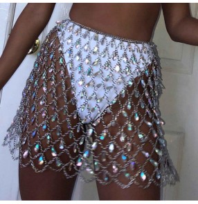 Sexy fashion rhinestones bling hollow skirt for for female night club party performance video shooting cosplay hollow skirt