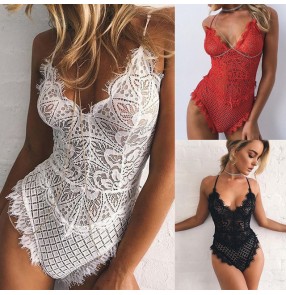 Sexy night club temptation  bodysuit jumpsuits for women lace hollow sexy lingerie home sleep wear for female