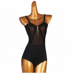 Sexy sling Latin ballroom dance black Bodysuits tops one-piece tops standard halter modern dance tops with bra pad yoga clothes gym suits