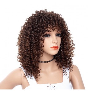 Short Afro Bobo brown curly Wigs for Black Women Kinky Curly Synthetic Wigs African 18.5inches cosplay or daily use