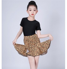 Short sleeves latin dance dress for kids modern dance practice salsa chacha exercises dance tops and skirts