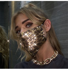 Silver gold leopard fashion metal sequins reusable face masks for women stage performance night club dance face masks belly dance mouth mask jewelry