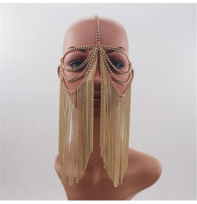 Silver gold metal chains punk rock style veil masks for unisex night club pole dance tassels masks belly dance sexy veil masks for women