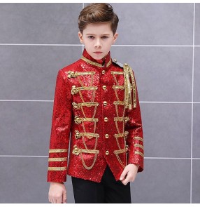 silver red black sequin boy European palace court  drama cosplay performance coats Boy jazz dance singers drummer performance blazers jackets