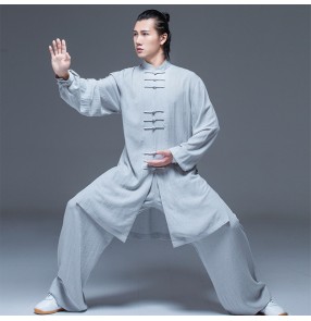 Silver Tai Chi Clothing for women and men cotton linen Chinese style long length wushu chinese kungfu uniforms summer retro Tai Chi practice clothes 