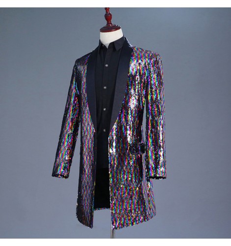 singer jazz dance Rainbow sequin blazers for men's male competition ...