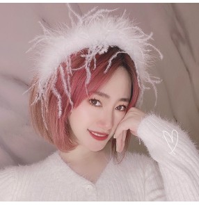 singers dancers White feather headband for women girls catwalk photography shooting trend personality fairy hair accessories hairpin
