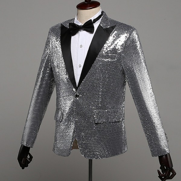 Singers stage performance paillette blazers for men's male silver color ...