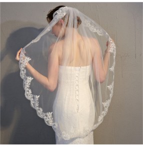 Single-layer wedding party bridal veil lace white ivory tulle veil wedding accessories head scarf for bride