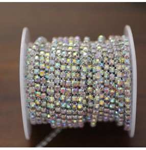 Single row 3mm white AB DIY Crystal diamond chain colorful gem chain rhinestone decoration DIY headscarf bag dance clothing apparel appliques