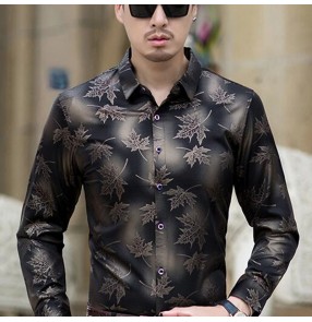 social long sleeve maple leaf designer shirts for men night club singers tops party slim fit vintage fashions men's official shirt for man