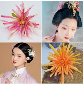 Song ming dynasty princess empress fairy hair accessories chrysanthemum silk flower headdress hairpin Hanfu accessories antique jewelry side clip 