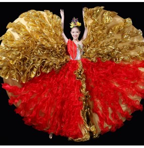 Spanish bull dance dresses for women female flamenco carnival party stage performance singers opening dancing big skirted dresses