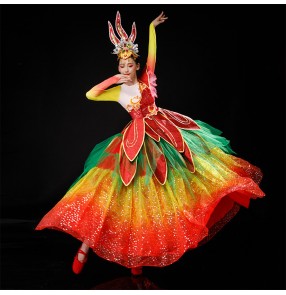 Spanish flamenco dance dresses rainbow colored petals Opening dance costume modern dance big swing song accompaniment big swing skirt ballroom dance dress
