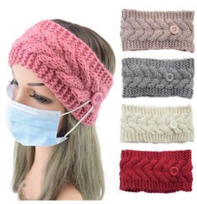 sports knitted Wool headband for women Knitted twist headband Warm sports with button for wearing face masks ear protection headgear hair accessories