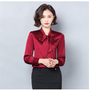 Spring office lady work shirt women's long sleeves blouses white trend top Satin bow shirt suit dress shirt 