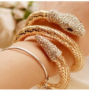 Stage performance Snake Bracelets European American Punk Exaggerated style women dance Fashion silver gold bling Diamond Snake bangles Arm Bracelet