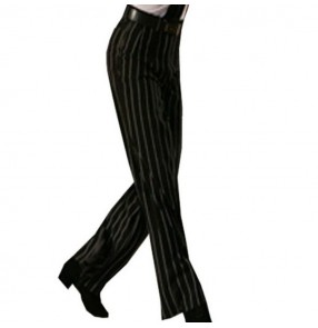Striped ballroom dance pants for male men's long length wide leg straight competition Latin salsa rumba dance trousers