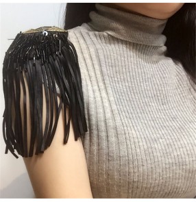 Suit singer performance jazz dance epaulettes for adult kids shoulder accessories PU leather tassels epaulettes jewelry fashion clothing metal accessories