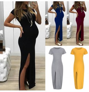 Summer maternity dress pregnant dress short sleeves side split casual dress for pregnancy women