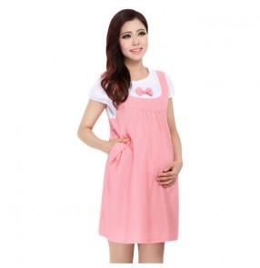 Summer maternity dress short sleeves bowknot pregnancy clothing pregnant women dress 