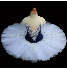 swan lake blue with white velvet ballet dance dress for kids ballerina ballet dance costumes tutu skirts for girls 