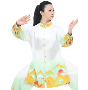 Tai chi clothing chinese kung fu uniforms morning exercises linen material training suit  for women martial art wushu stage performance uniforms for women and men