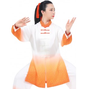 Tai chi clothing chinese kung fu uniforms orange gradient stage performance martial art wushu competition suit for women and men