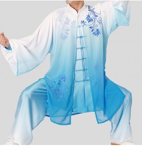 Taichi kungfu uniforms for women and men wushu competition three-piece veil blue and white gradient martial arts clothing