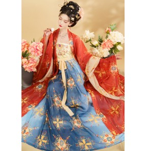 Tang Dynasty Chinese ancient folk costumes empress queen cosplay Hanfu for women large-sleeved shirt Tang style embroidery drama cosplay film performance dresses