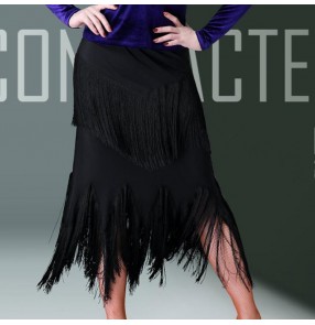 Tassels long latin dance skirts for women girls competition stage performance salsa rumba chacha dance skirts