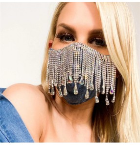 tassels rhinestones fashion black reusable face masks for women night club stage performance photos video shooting belly dance bling veil masks for female