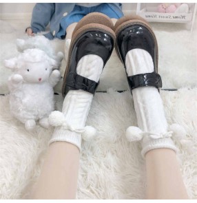 Thicken women's Lolita style socks knitting cute hair balls pile pile socks Japanese students jk solid color tube socks