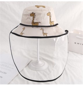 Toddlers baby anti spray saliva cartoon fisherman's cap with clear face shield for kids school protective sun hat for boy girls