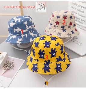 toddlers baby Anti-spray saliva cartoon fisherman's hat with TPU face shield for kids outdoor protective sun hat for boy girls