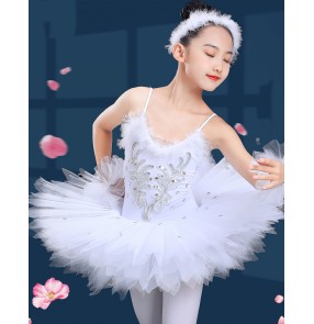 Toddlers baby white tutu leotard ballet dresses for girls classical little swan lake ballerina flat pancake prom party dress up tutu for children