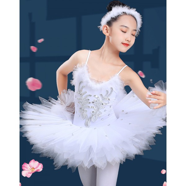 Toddlers baby white tutu leotard ballet dresses for girls classical little swan lake ballerina flat pancake prom party dress up tutu for children