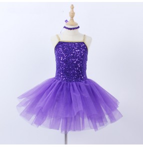 Toddlers Violet sequined ballet dance dress tutu skirts for Girls kids toddlers baby princess jazz dance dress modern dance costumes for Children