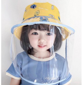Toddles anti-droplet saliva cartoon fisherman hat sun cap with face shield dust proof sun protection cap for kids