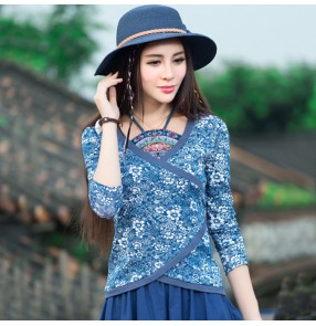 Traditional Chinese cheongsam qipao dresses tops for women female printed floral shirts for female