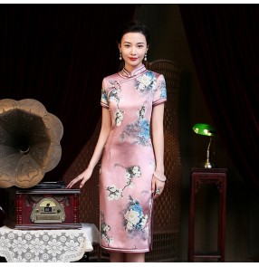 Traditional chinese dresses oriental retro qipao dresses evening party banquet floral  miss etiquette cheongsam dress for women