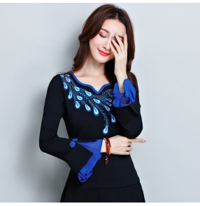 Traditional Chinese minority peacock oriental qipao tops for female women plus size retro shirts blouses