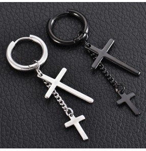 trendy men's Youth rap singers stage performance earrings clips Personality trendy male gogo dancers cross earrings for male