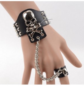 Trendy Men youth girls jazz rapper gogo dancers thunderbolt skeleton gloves hip-hop rock punk jewelry cool girl show rivet bracelet