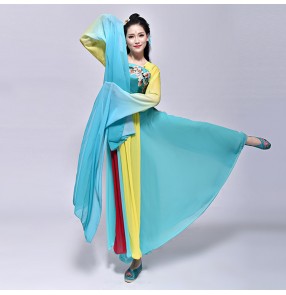 Turquoise fairy Chinese folk dance costumes ancient traditional dancing princess anime cosplay hanfu dresses