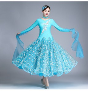 Turquoise girls waltz ballroom dancing dresses competition professional women female tango dance dresses