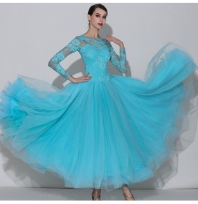 Turquoise light pink women's female lace ballroom dancing dresses girls waltz tango dance dresses