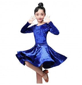 Velvet ballroom dresses latin salsa chacha rumba dance dresses for girls kids children