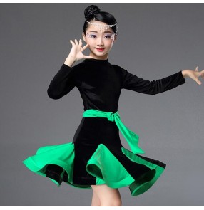 Velvet competition latin dresses for kids children girls professional stage performance chacha samba chacha rumba dancing costumes